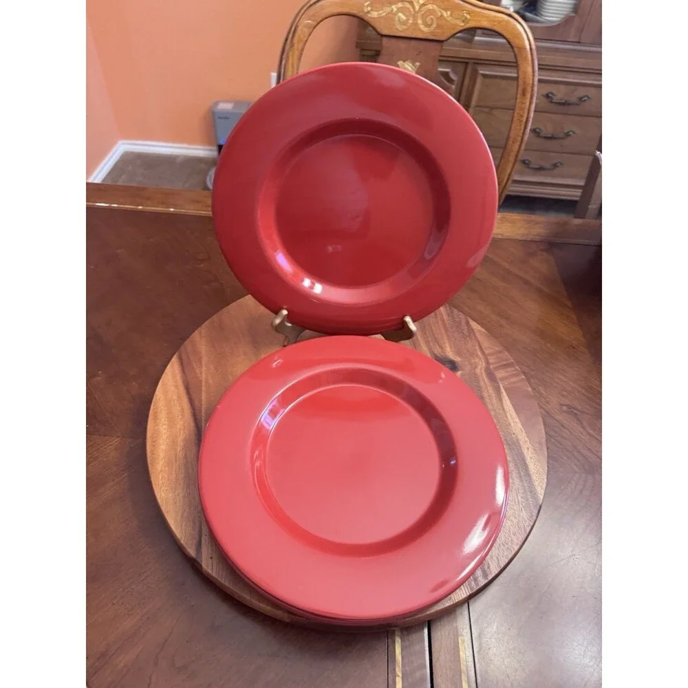 PIER 1 Red Earthenware Dinner Plates 10 3/4 in A SET OF 6